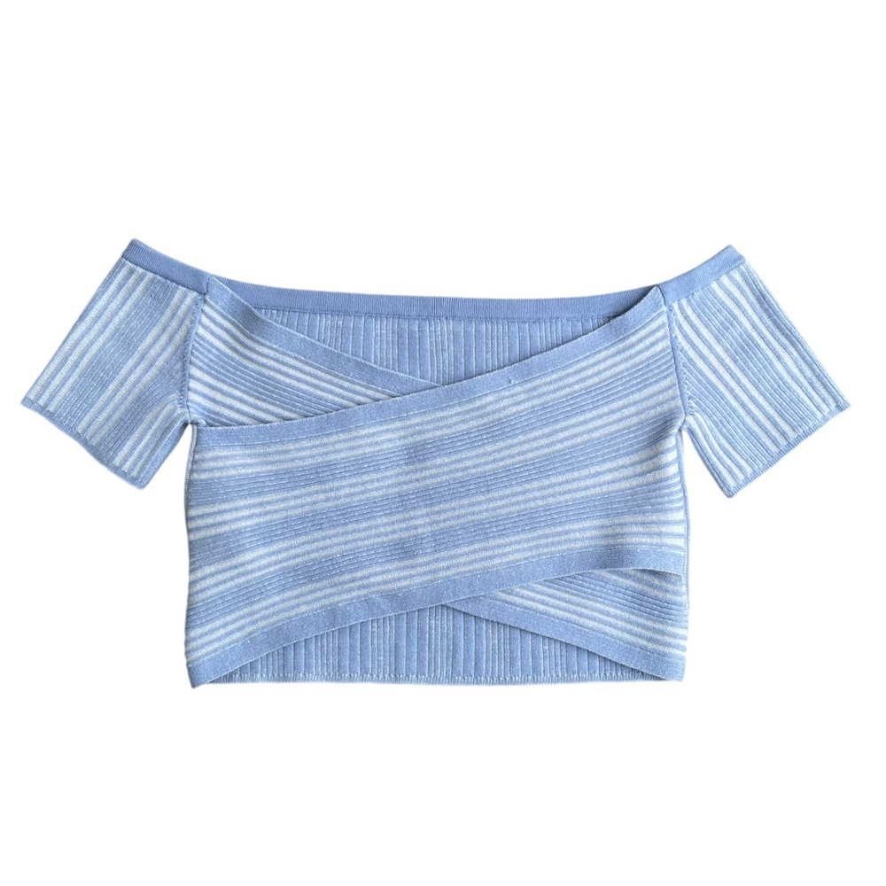 Aerie Blue White Stripe Reversible Off Shoulder Crop Sweater Top XL Casual
